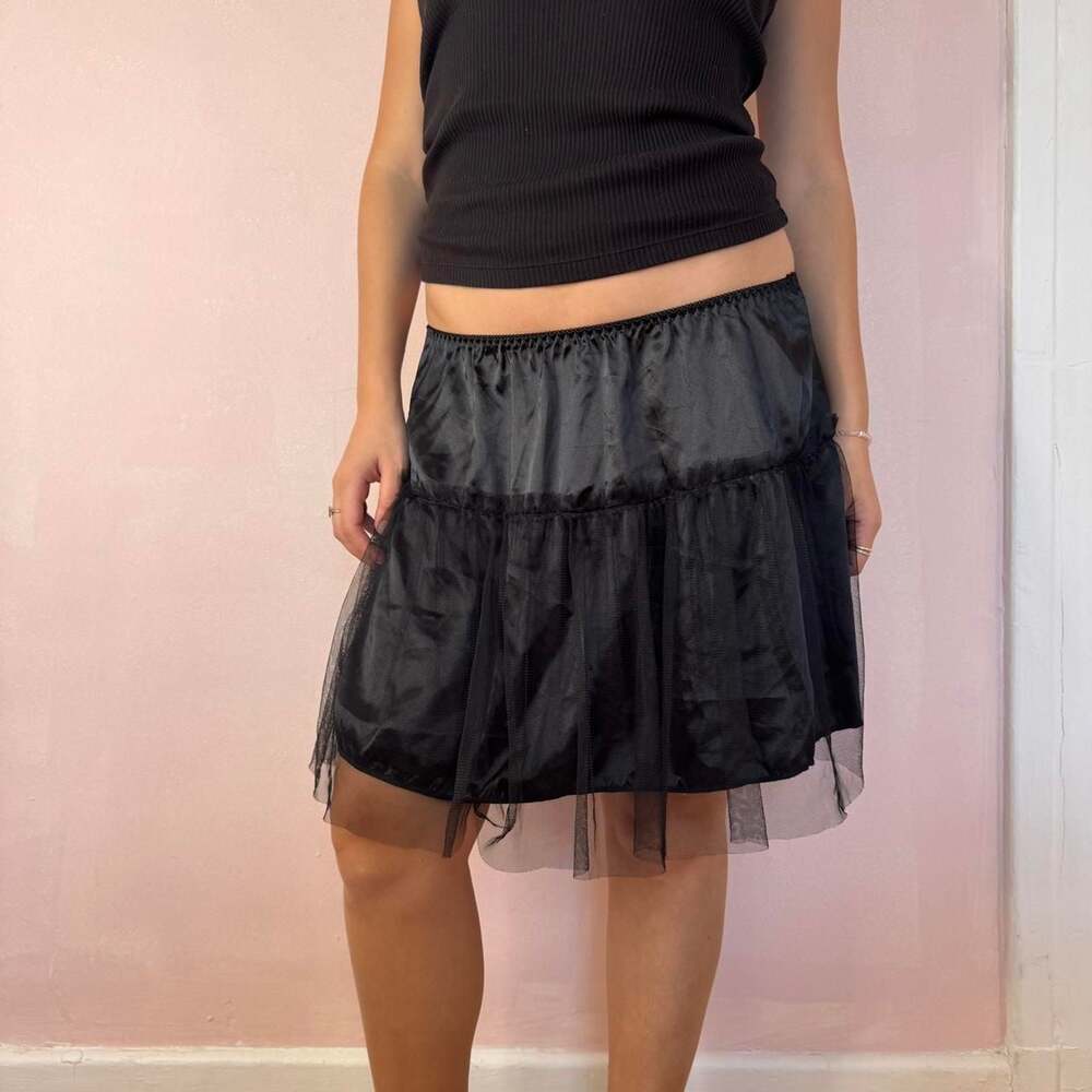 Vintage Black Tulle Mesh Balletcore Midi Skirt - Size XS/S